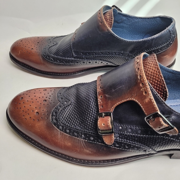 Bespoke Mens US 11.5/12 Dress Shoe Brogue Wing Tip Monk Strap Brown Black Ombre - Picture 12 of 17